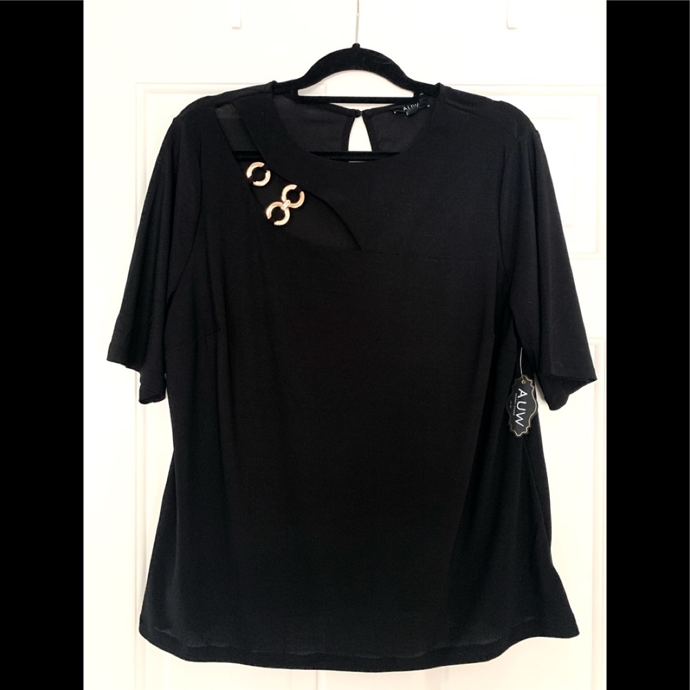 Black evening blouse with cutout and sparkles